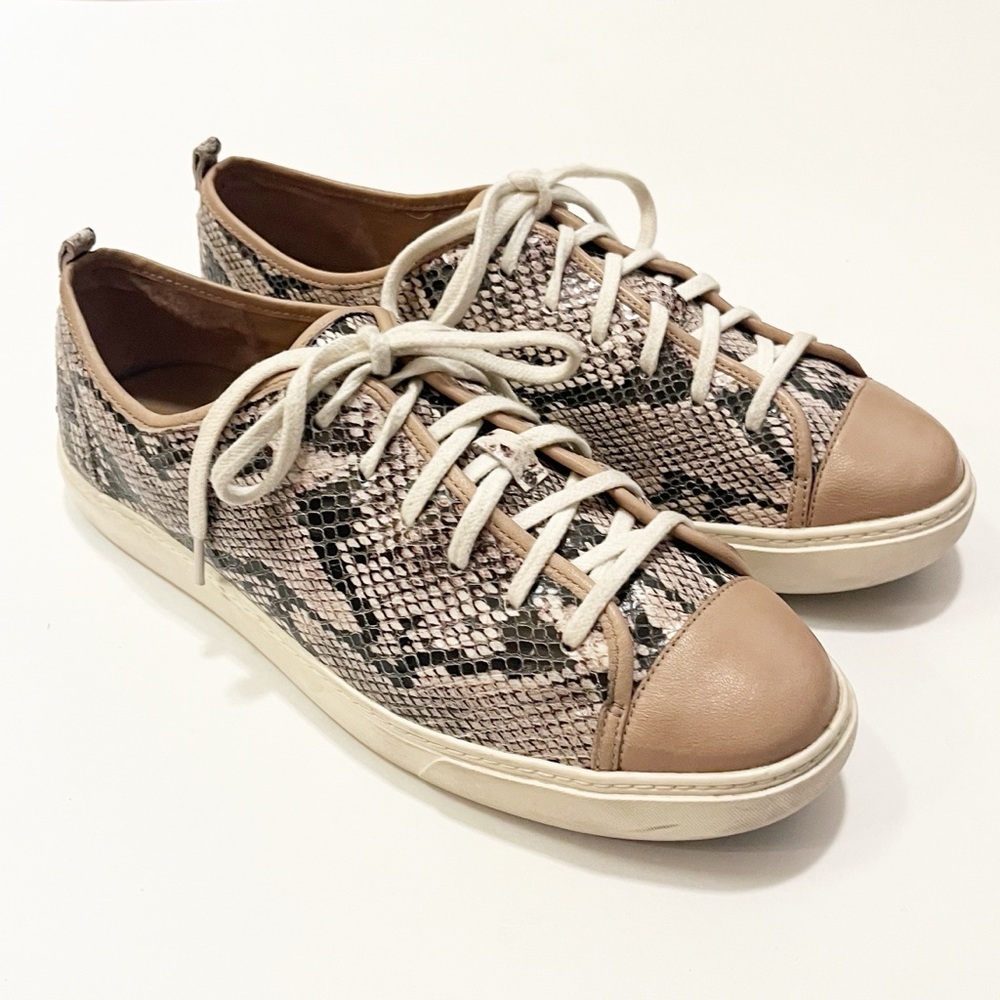 Cole Haan Reptile, Snake-Print Tan, Black, Grey, Leather Lace-Up Sneakers. 8